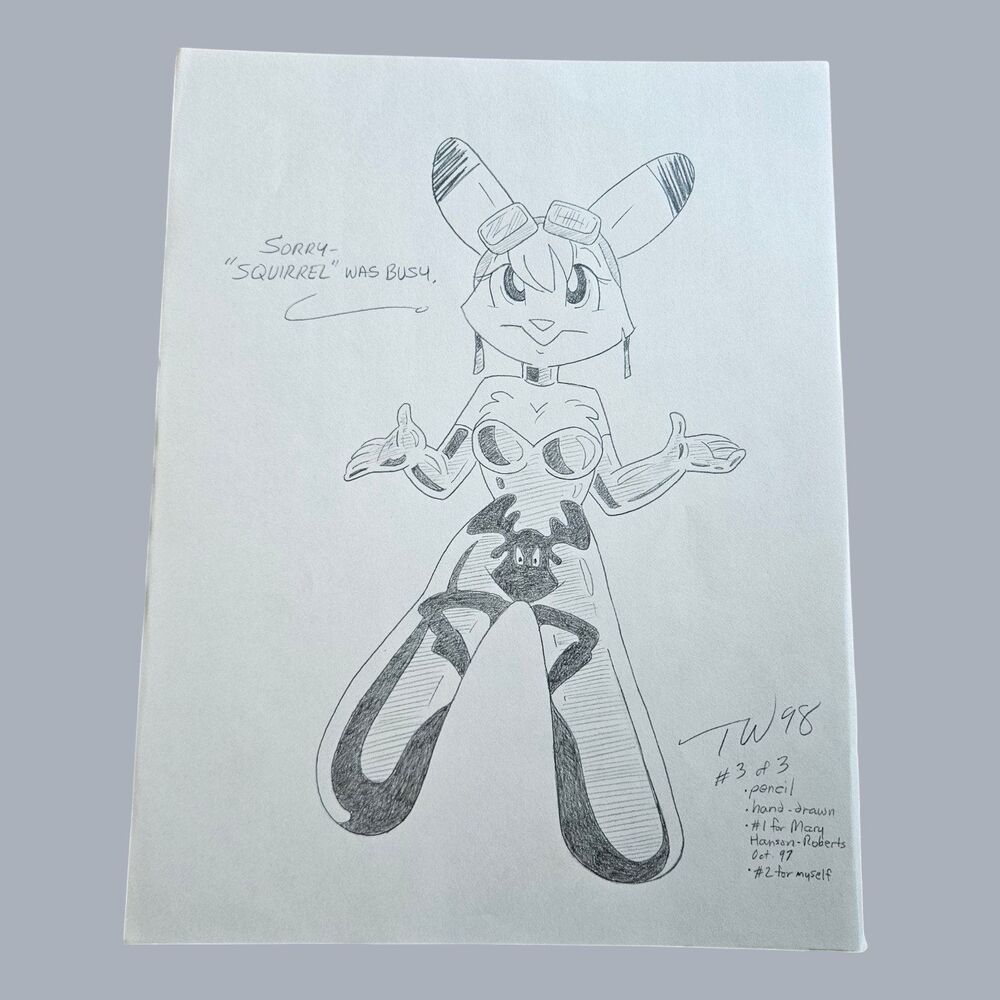 Original Pencil Drawing Beatrix Farmer as Rocky the Squirrel Taral Wayne 98 OOAK